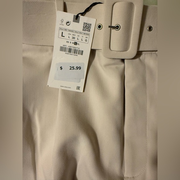 Zara Cream Belted Trousers - Picture 3 of 5